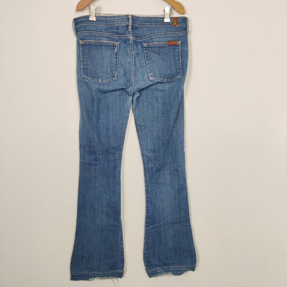 7 For All Mankind Women's Boot Cut Jeans Size 30 Blue Cotton Casual Distressed - Picture 4 of 11